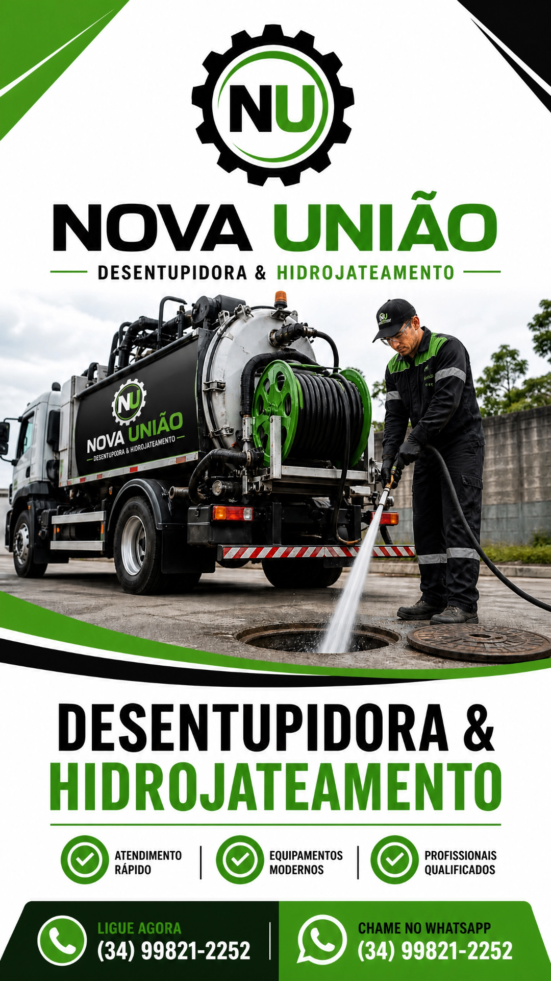 Desentupidora Nova União Alto Paranaíba MG - Serviços de desentupimento, hidrojateamento, sucção e limpeza de fossa